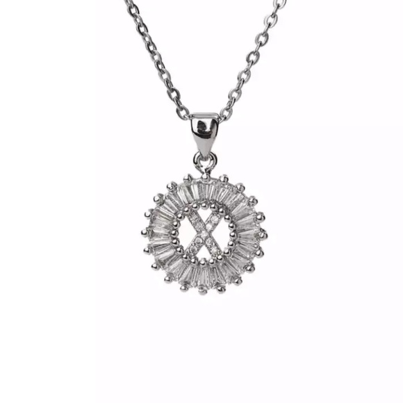 Silver Initial Crystal Pendant Necklace A-Z - Picture 1 of 7